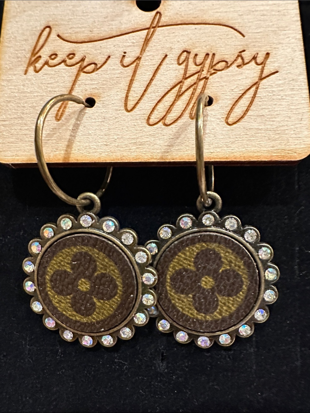 GYP100 - Keep It Gypsy Upcycled Monogram Rhinestone Hoop Earrings